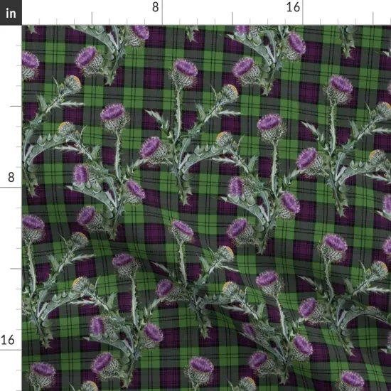Various Fabrics by the Yard or Fat Quarter Plaid Thistle Green And Purple Scottish Tartan Scottland Wildflower Custom Printed Fabric by Spoonflower {2}