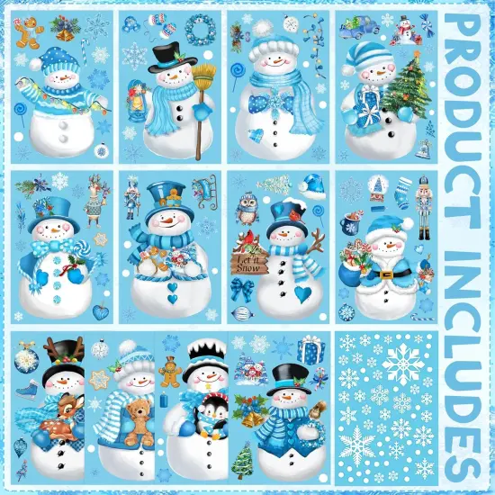 Christmas Window Clings - 13 Sheets Blue Snowman Snowflake Decals {3}