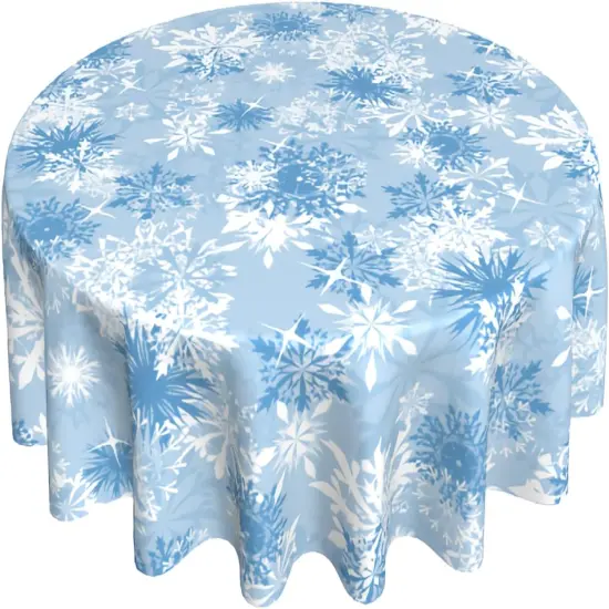 Christmas Snowflake Blue Round Table Cover {1}