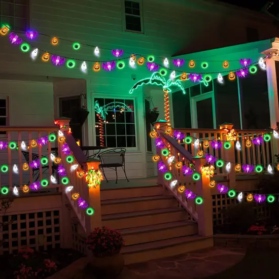 50 LED Pumpkin Bat Ghost Eyeball String Lights - Multicolor {2}
