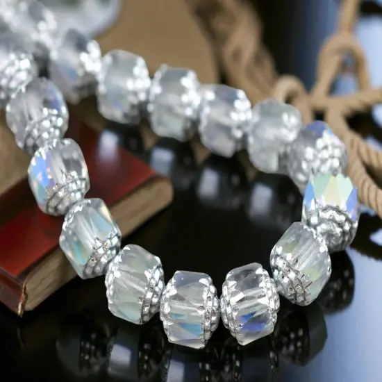 Silver Washed Lt Blue Apollo AB Fire Polished Cathedral Beads - 8mm or 10mm {5}