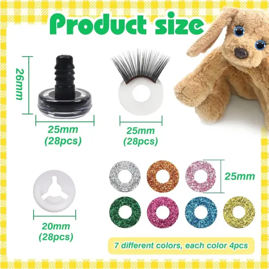 28pcs Glitter Safety Eyes with Washers and Eyelashes - 25mm {5}