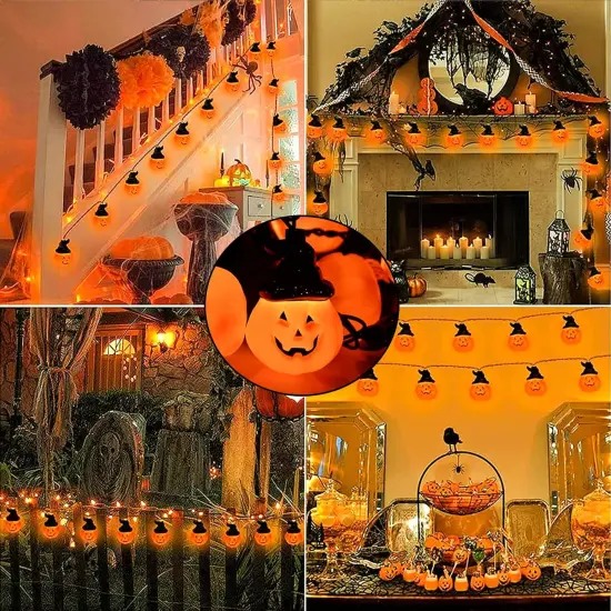 Halloween Pumpkin String Lights with Wizard Hat - Hooded Pumpkin Lights {4}