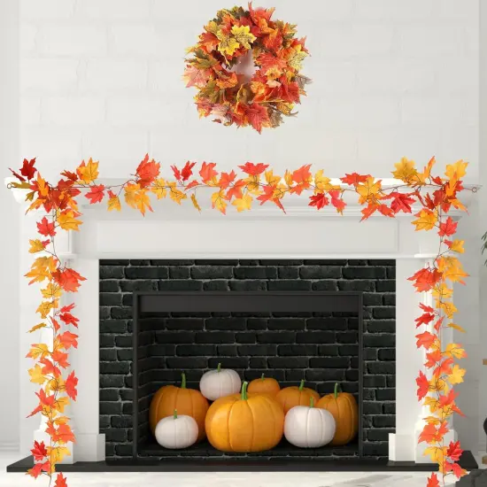 6 Pack Fall Maple Garland, 5.9 FT Artificial Maple Leaves {5}