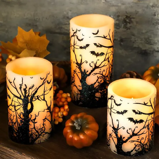 Halloween Decor Flameless Candles Set of 3 Black Spooky Bats {2}