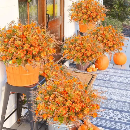 24 Pcs Artificial Fall Flowers - Light Orange {4}
