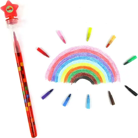 TINYMILLS 24 Pcs Color Blocks Bricks 2 in 1 Stacking Crayons with Stamp Topper {5}