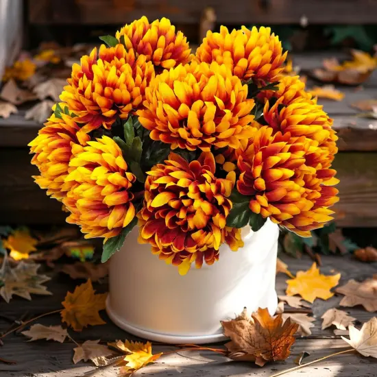 Fake Mums Fall Flowers-2 Pcs 10 Heads {1}