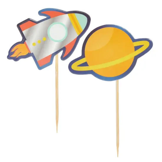 102 Piece Outer Space Birthday Party Decorations with Galaxy Backdrop, Banner, Backdrop, Balloons, Hanging Swirls, Cupcake Toppers Blue {7}