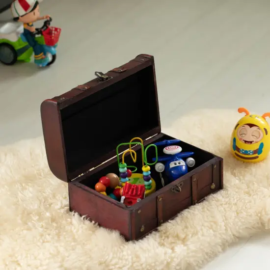 Decorative Vintage Wood Treasure box - Wooden Trunk Chest with Handle {5}