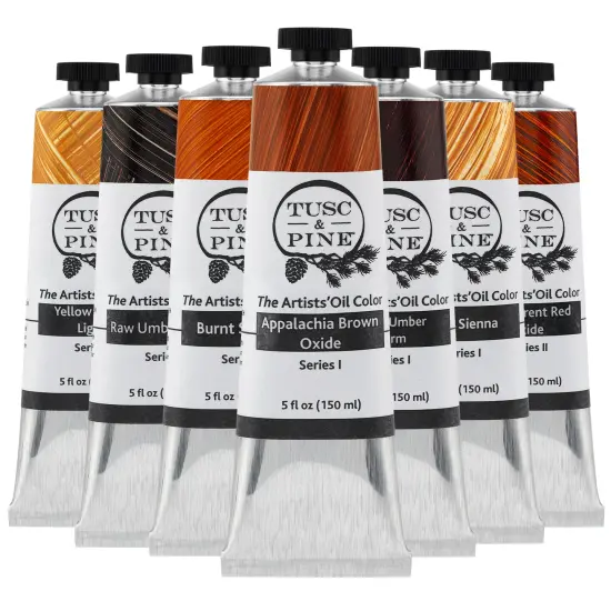 Tusc & Pine Artist Oil Paint - Set of 7, 150 ml, Earth Tones, 1050 ml of Non-Yellowing, Creamy Consistency, Maximum Pigment Load, Small Batch Oil Paints Made in the USA for Professional Artists {1}