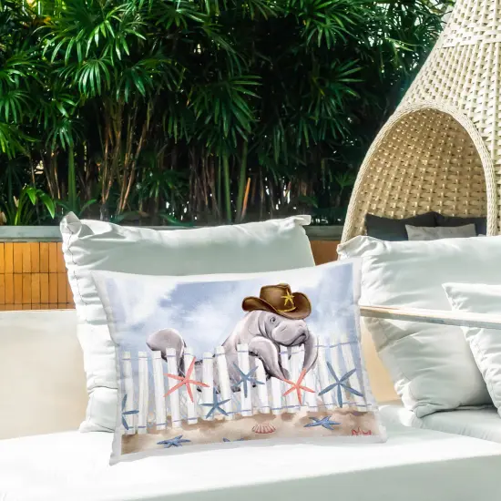 Coastal Cowboy Manatee Design by Ziwei Li Outdoor Printed Pillow  {2}