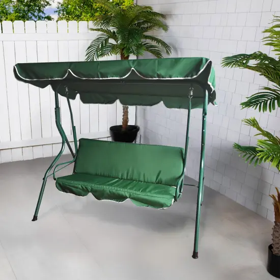 Northlight 3-Seater Outdoor Patio Swing with Adjustable Canopy - Green {4}