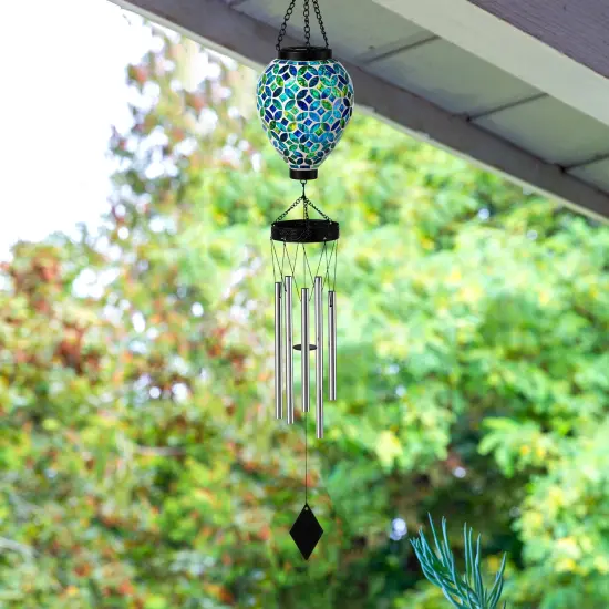 Set of 2 37"H Solar Lighted Metal and Glass Mosaic Windchime 2pcs-Multicolor {10}