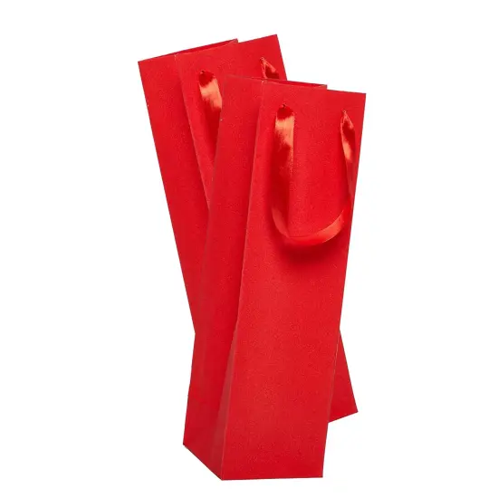 4 1/8'' x 4 1/8'' x 14 1/4'' Glitter Grain Wine Totes for Elegant Packaging Red {6}
