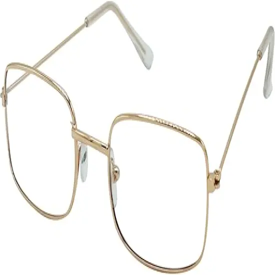 4E's Novelty Old Person Costume Glasses for Kids Adults Gold Rectangular Fake Eyeglasses Old Lady Glasses for 100th Day of School Costume Dress Up Accessory {1}