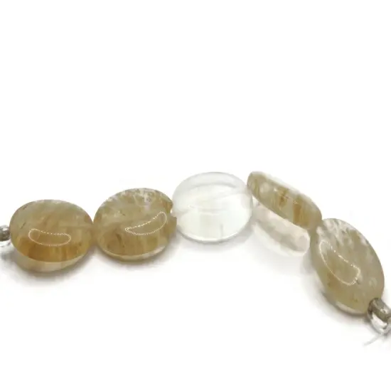 5 20mm Clear Quartz Glass with Light Yellow Lines Flat Oval Beads {1}