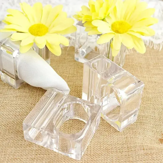 4 Clear Square Acrylic Dinner NAPKIN RINGS Mini Flower Holders Party Decorations {3}
