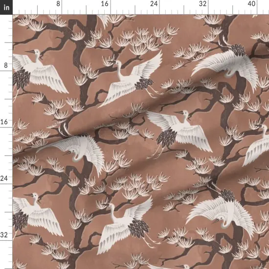 Various Fabrics by the Yard or Fat Quarter Nature Birds Cranes Chinoiserie Botanical Earth Tone Trees Floral Monochrome In Flight Custom Printed Fabric by Spoonflower {1}
