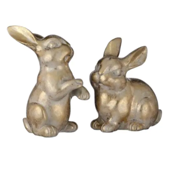 Handcrafted Gold Bunny Figurine Set &ndash; Small Antique-Style Rabbits (Set of 2) {1}