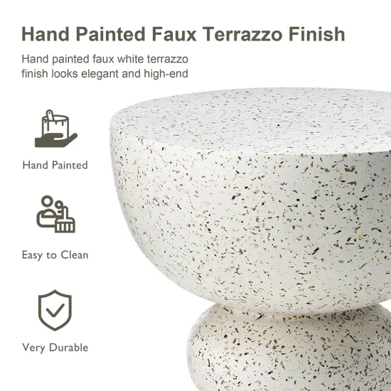 Set of 2 17.25"H Multi-functional MGO Faux Terrazzo Garden Stool or Planter Stand or Accent Table White {4}