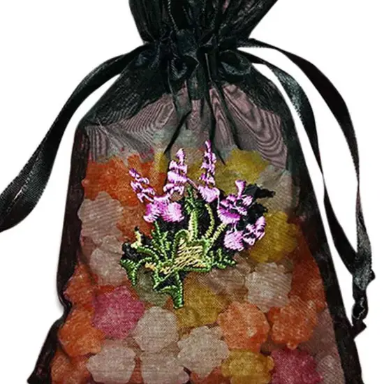 Lavender Flower Embroidered Organza Bags 4'' x 6'' for Favors Black {4}