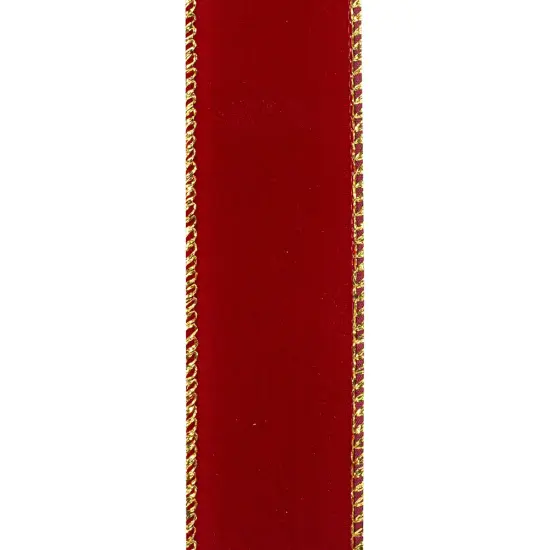 Outdoor Ribbon --- 1-1/2 inch x 10 yards - Value Velvet Wired Edge Ribbon -- Scarlet / Gold Color {2}