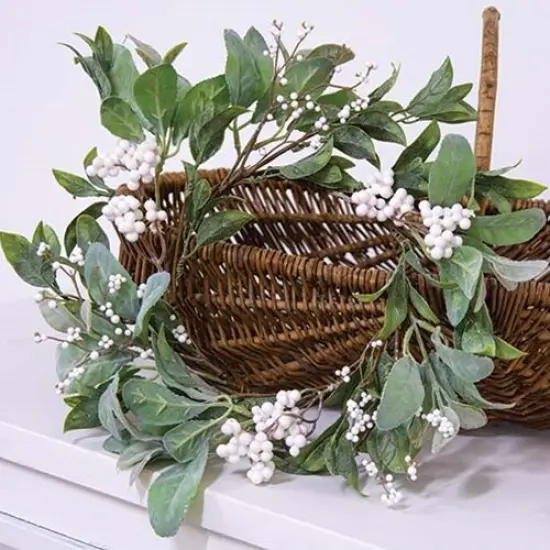 Frosty Gathered Greens & Berries Candle Ring 6.5" {3}