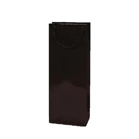 Elegant Glossy Paper Wine Bottle Euro Tote 5" x 3" x 13 1/4" Black {2}