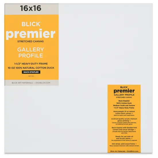 Blick Premier Stretched Cotton Canvas - Gallery Profile, Back-Stapled, 16" x 16" {1}