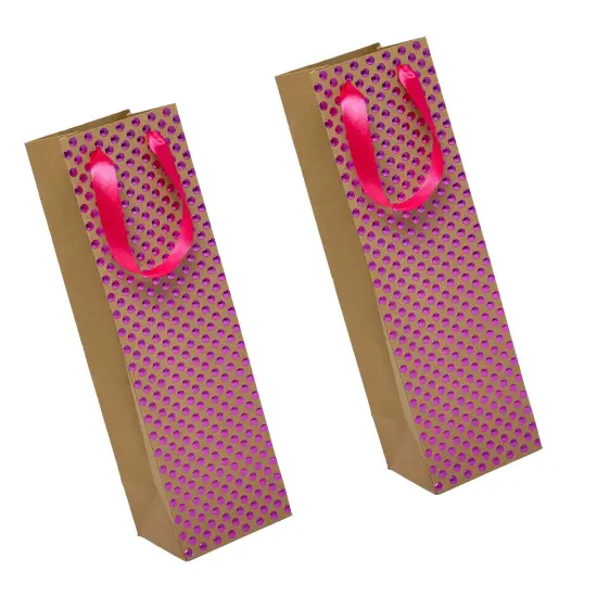 Polka Dot Embossed Wine Tote 4 1/8'' x 4 1/8'' x 14 1/4'' {3}