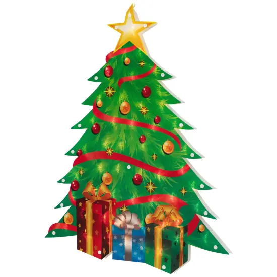Northlight 22.5" Lighted Christmas Tree with Presents Window Silhouette Green {6}