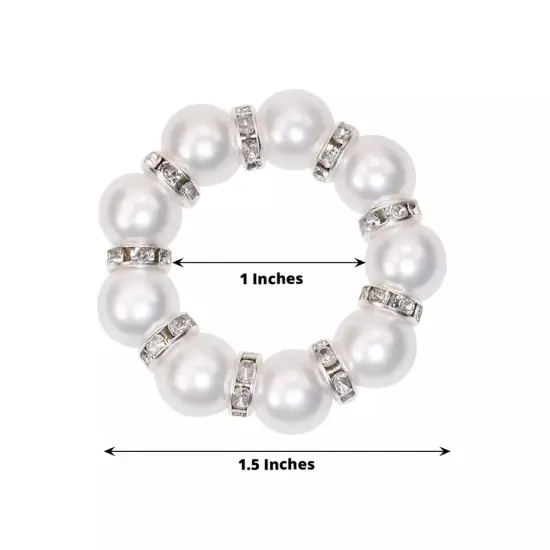 4 White Faux Pearl Beads Silver Rhinestones NAPKIN RINGS Party Event Decorations {3}