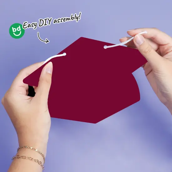 Big Dot of Happiness Maroon Graduation Cap Garland Banner, High School or Elementary Graduate Photo Backdrop, 10 Feet of Cord, 15 Hats with Tassels {5}