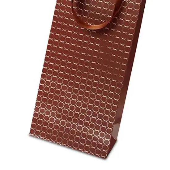 Brown Embossed Dots Wine Bag 14 1/8'' x 4 1/8'' x 14 1/4'' Elegant {6}