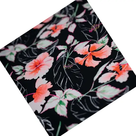 Hibiscus Flowers on Black Printed Spandex Fabric {4}