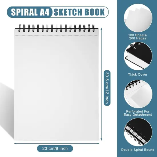 4 Pack Blank Sketch Book Spiral Hardcover Sketchbook 9" x 12" Top Spiral Bound Sketch Pad 100 Sheets 100 GSM Spiral Bound Art Sketchbook Drawing Paper Pad Art Supplies for Beginners Artists {2}