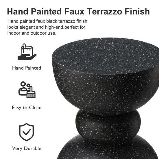 Set of 2 17.25"H Multi-functional MGO Faux Terrazzo Garden Stool or Planter Stand or Accent Table Black {4}