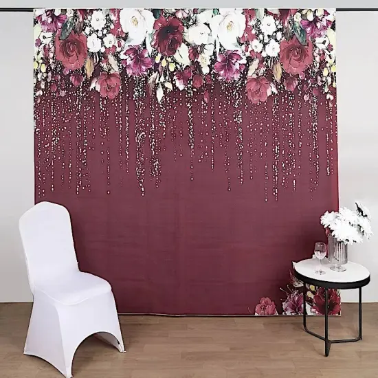 8 ft Vinyl PHOTO BACKGROUND Burgundy Roses Backdrop Party Decorations Supplies {2}