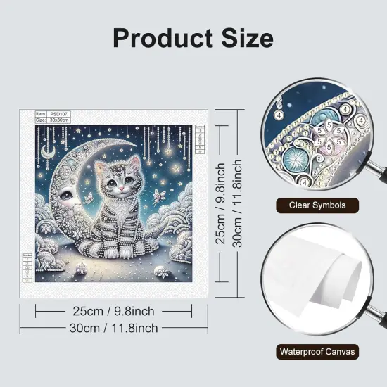 Diamond Painting Kits for Adults Cat and Moon, 5D Special Shape Diamond Art Kits for Beginners, Crystal Rhinestones Diamond Painting for Home Wall Decoration Gift 12&times;12inch, Animal {2}
