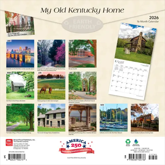 My Old Kentucky Home | Kentucky Places | 2026 12 x 24 Inch (Hanging) Monthly Square Wall Calendar | Plastic-Free {2}