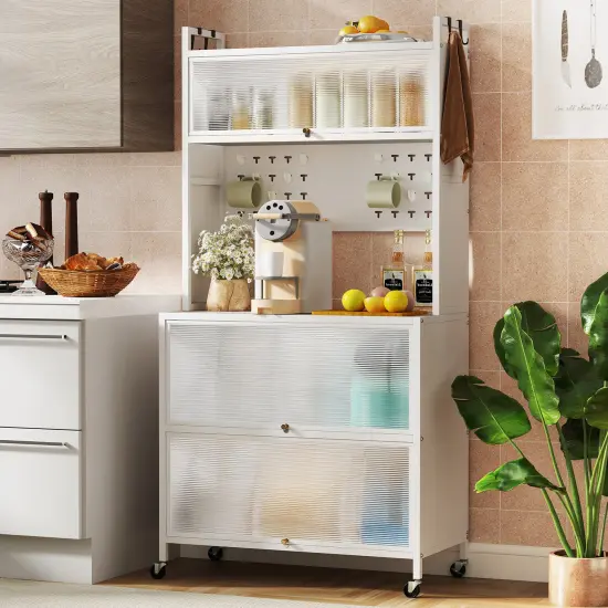 Multifunctional Microwave Stand with 5 Tier Storage and LED Lights Black {8}