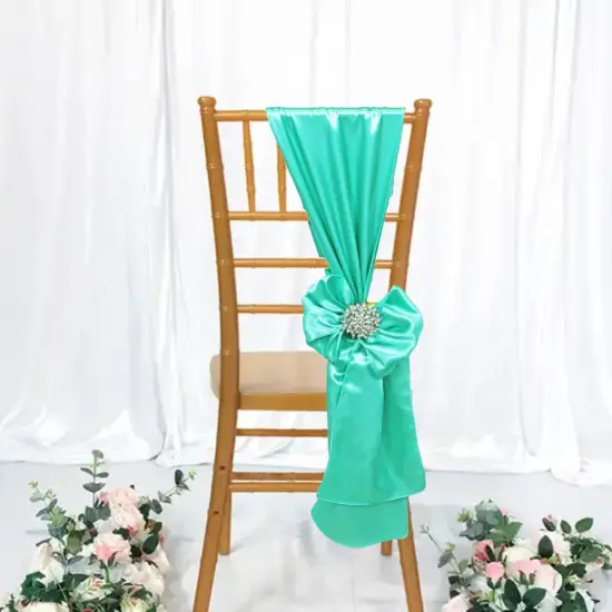10 Pieces Satin Chair Sashes 8 by 108 inches Tiff Blue Or Aqua Blue {3}