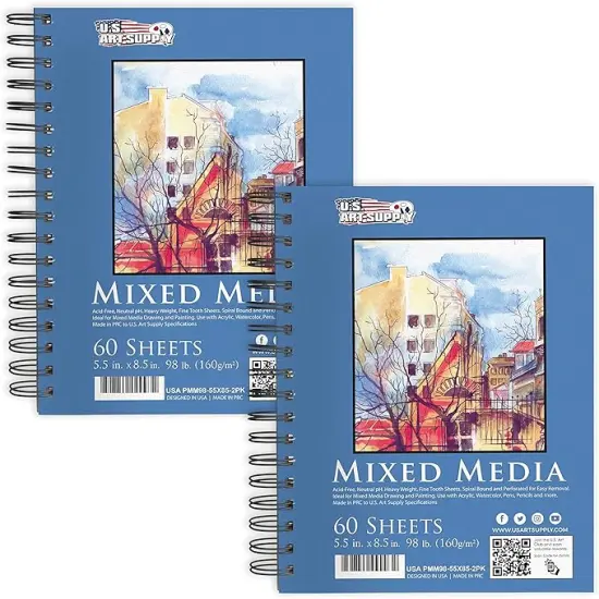 5.5"x8.5" Mixed Media Sketchbook, 2 Pack (60 Sheets), 98 lb (160 GSM) {1}