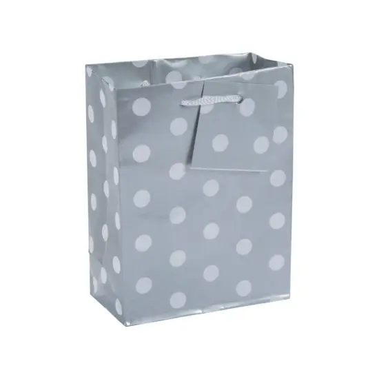Small Silver Polka Dot Gift Bags for Party - Party Supplies - Bags - Paper Gift W & Handles - 12ct {1}