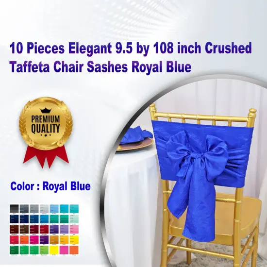 10 Pieces Elegant 9.5 by 108 inch Crushed Taffeta Chair Sashes Royal Blue {1}
