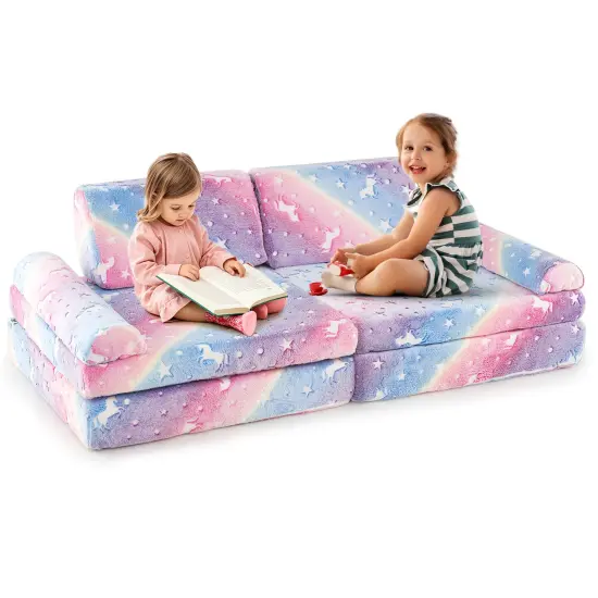 Flannel Fabric Modular Kids Play Couch with Glow-in-the-Dark Patterns Multicolor {7}