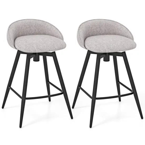 Set of 2 Upholstered Bar Stools with Footrest and Backrest for Kitchen Island Grey {3}
