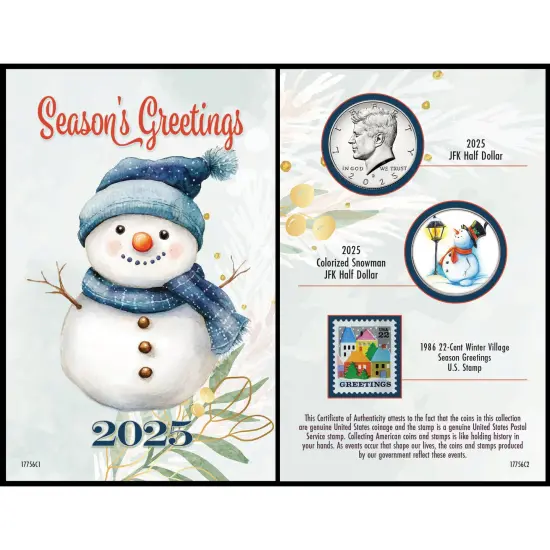 2025 Snowman Coin and Stamp Collectible JFK Greeting Card {1}