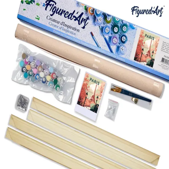 Figured'Art Paint by Number for Adults Travel Poster Paris 2 16"x20" - Craft Art Painting Rolled Canvas with DIY Wooden Frame {5}